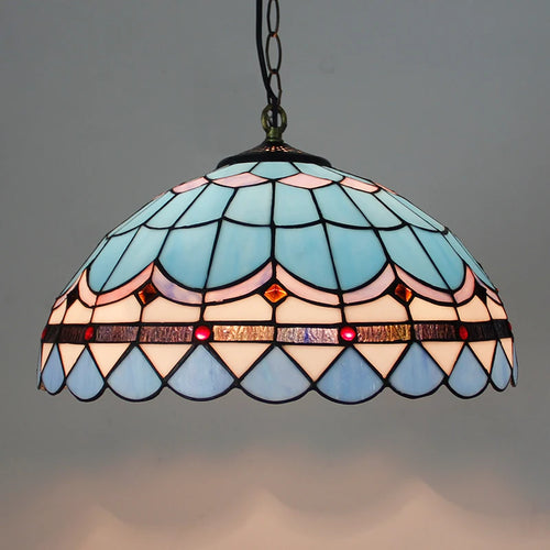 Retro tiffany pendant light baroque pearl stained glass chandelier 16' sea blue brown