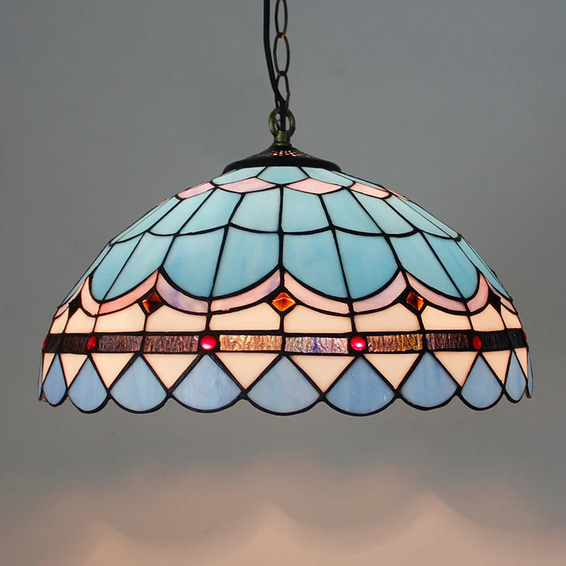 Retro tiffany pendant light baroque pearl stained glass chandelier 16' sea blue brown
