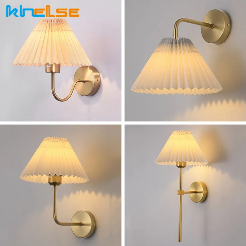 Decorative pleated fabric wall light in nordic style