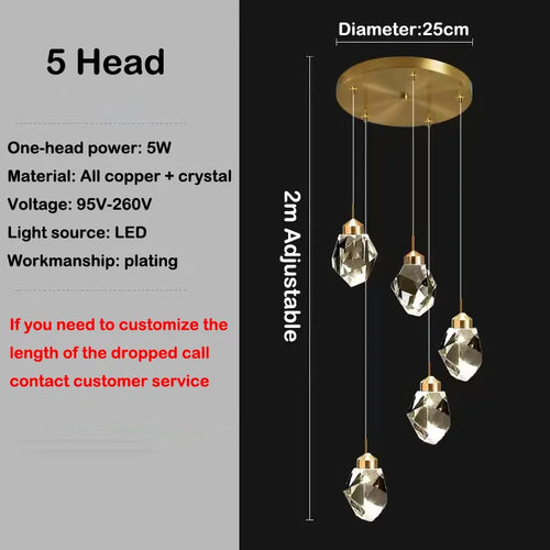 Modern elegant copper crystal LED chandelier - vue 13 sur 16