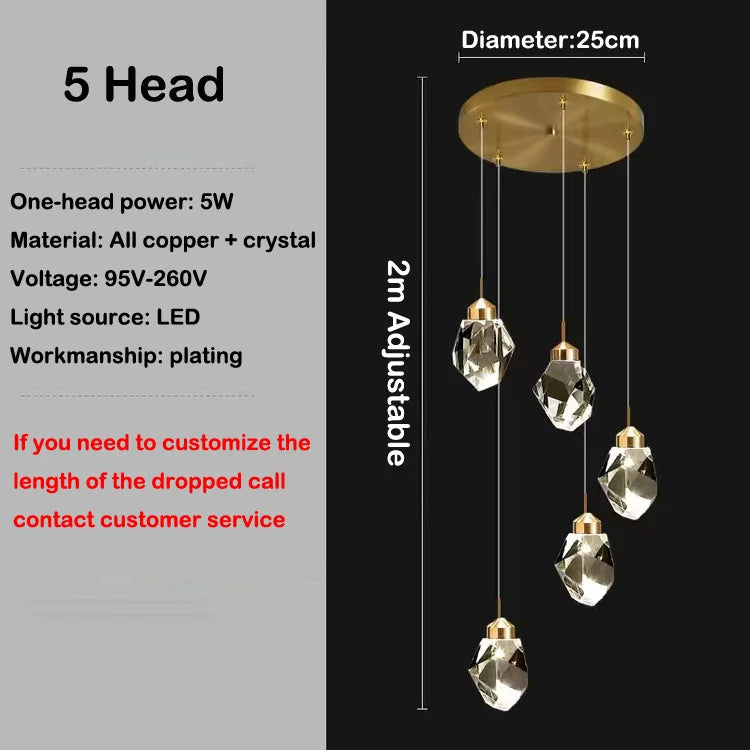 Modern elegant copper crystal LED chandelier - vue 12 sur 16