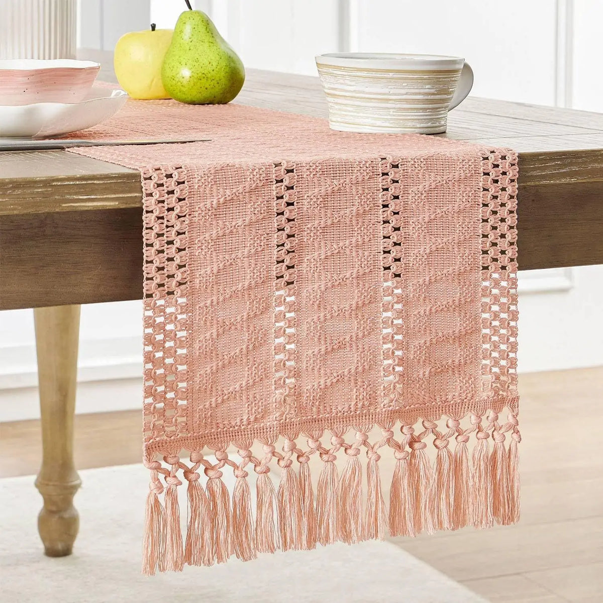 Boho ivory macramé table runner farmhouse style