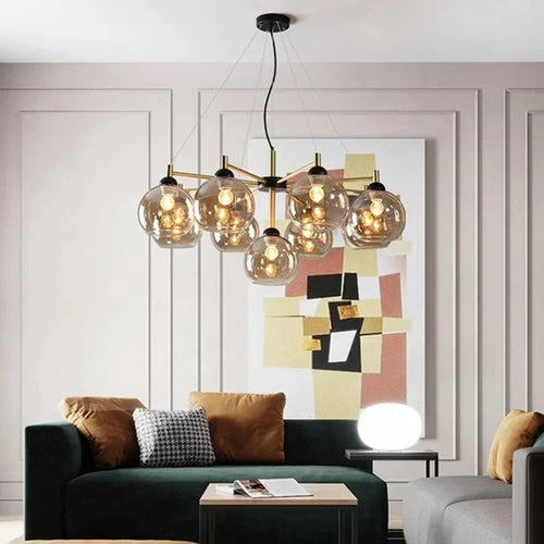 Nordic copper and glass chandelier with modern design and magic beans - vue 10 sur 12