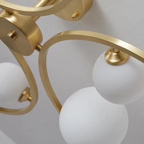 Modern gold copper ceiling light with glass ball and LED - vue 7 sur 10