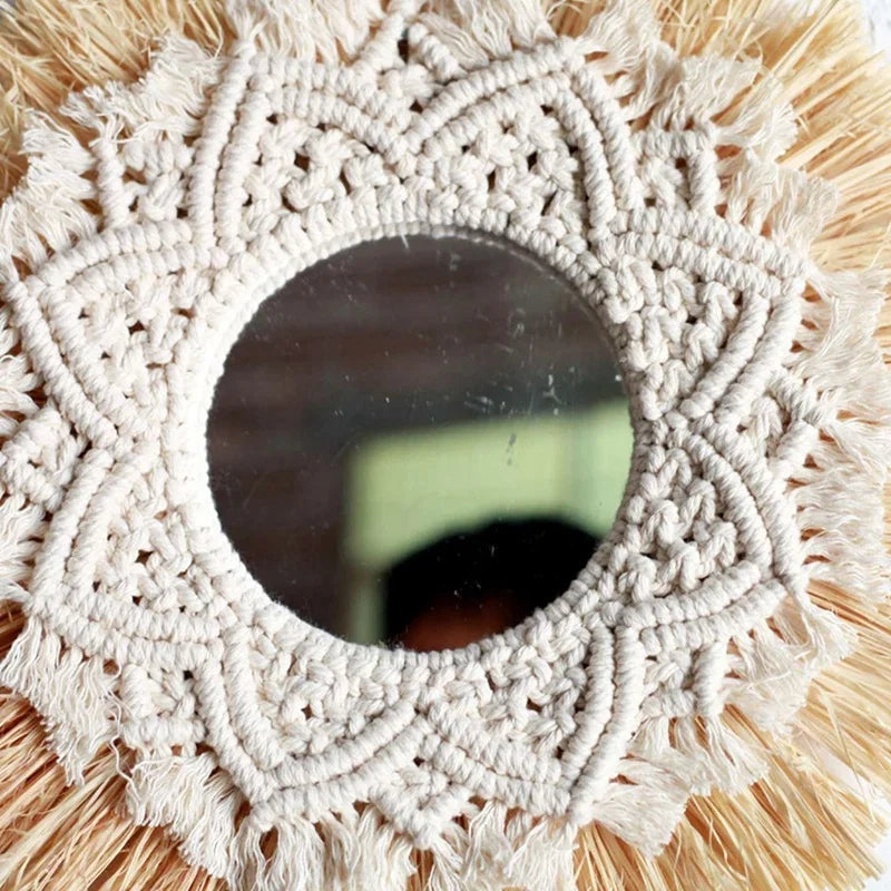 Handwoven boho nordic wall mirror decor