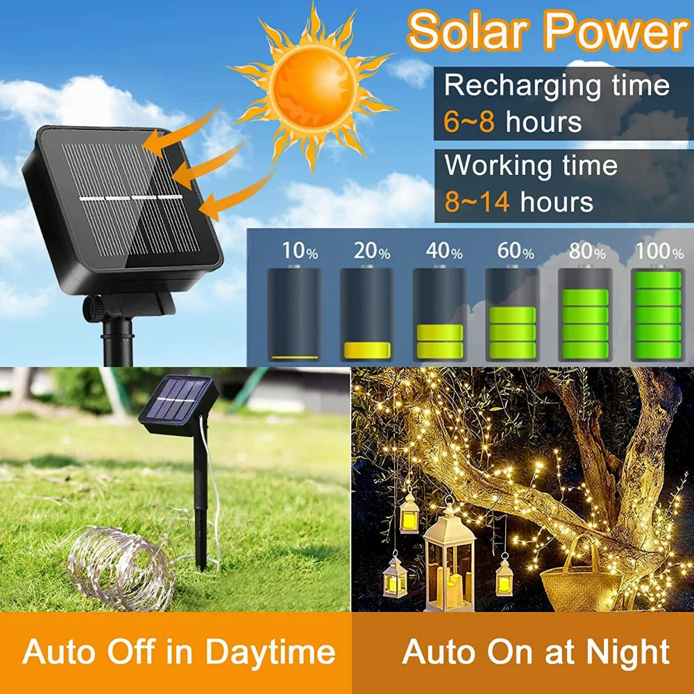 Waterproof solar string lights 300 LED 8 modes copper wire - vue 5 sur 12
