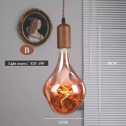 Retro art glass chandelier with solid wood for interior decoration - vue 9 sur 25
