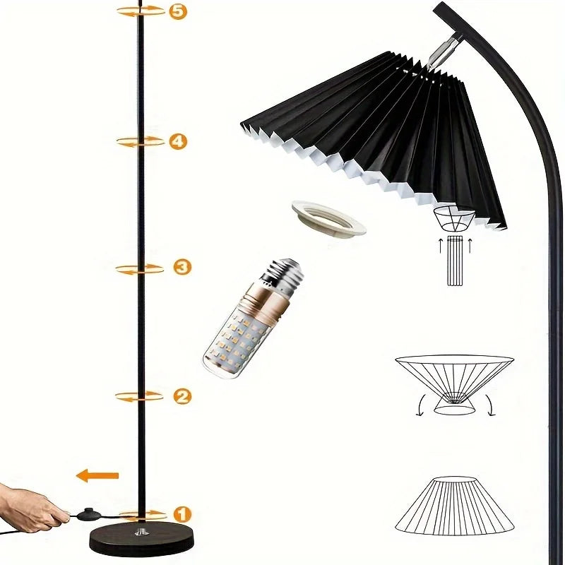 Modern Nordic floor lamp with pleated lampshade for interior decor