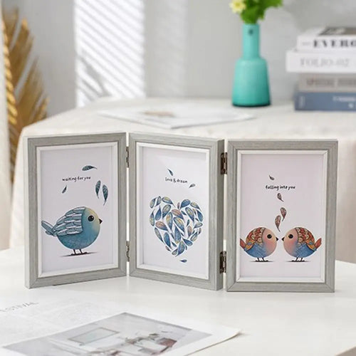 Foldable wooden photo frame for desktop album
