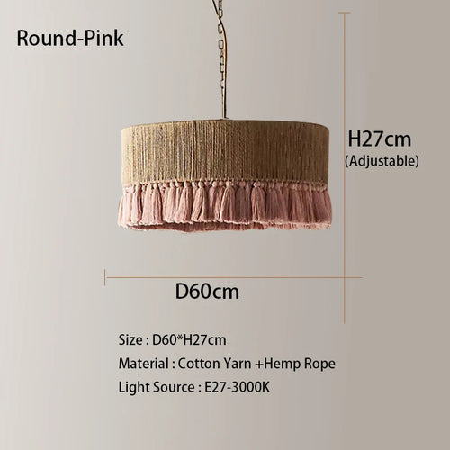 Vintage fabric twine fringe pendant light - vue 11 sur 10