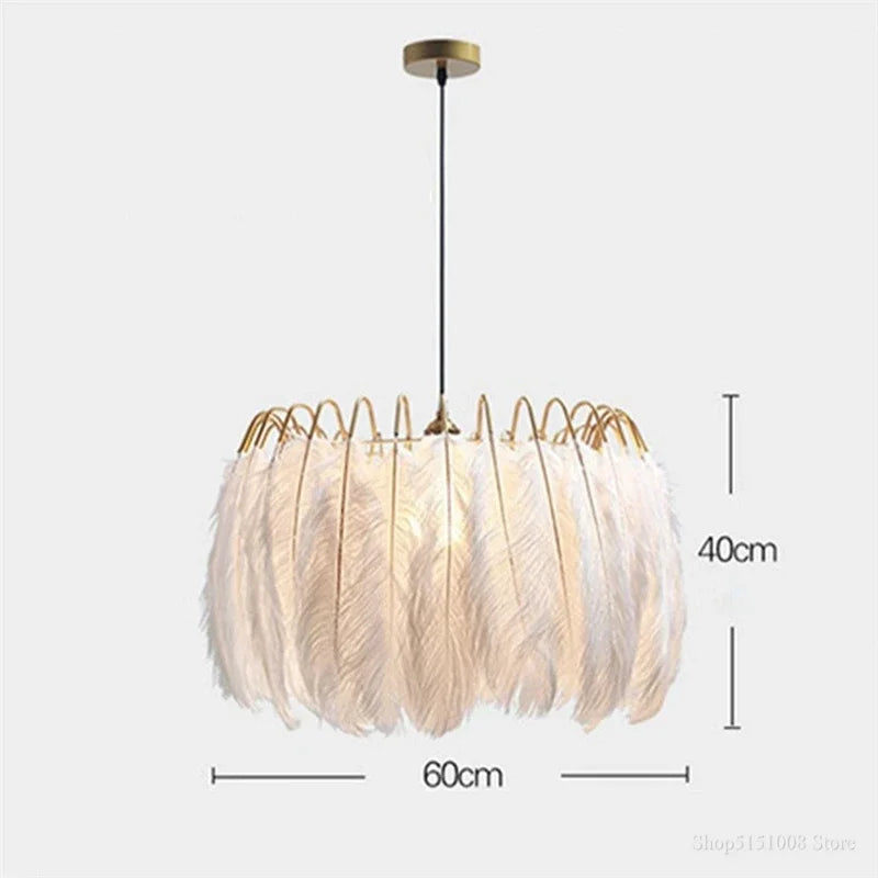 Nordic simplicity ostrich feather ceiling light - vue 8 sur 8