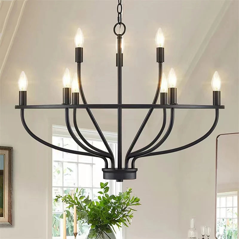 Retro industrial iron chandelier with circular branches