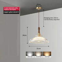 Nordic vintage pendant light in glass, walnut wood and brass