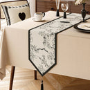 Vintage table runner with pink flowers and green foliage