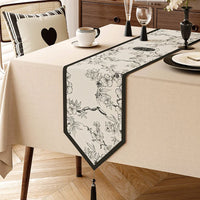 Vintage table runner with pink flowers and green foliage