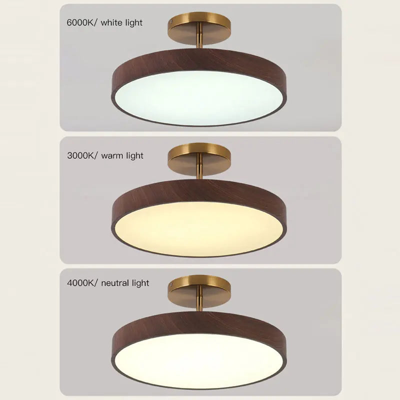 Modern round ceiling light with wood-effect finish for elegant interiors - vue 5 sur 14