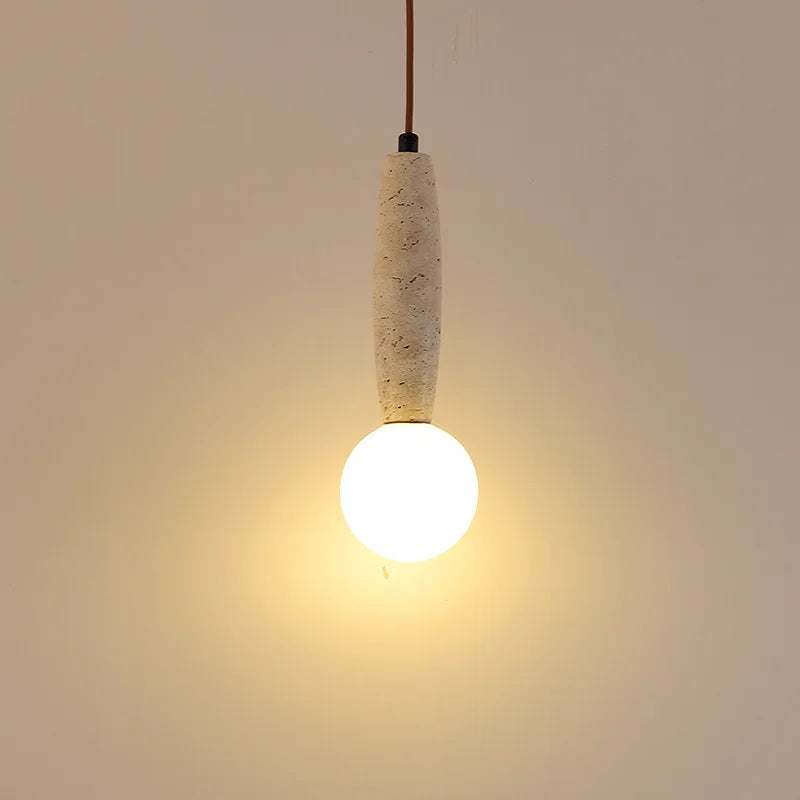 Retro pendant light in natural stone and vintage glass