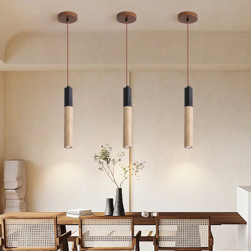 Vintage natural stone pendant light with bell shade - vue 4 sur 6