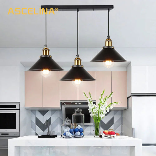 Retro industrial three-head pendant chandelier for home - vue 2 sur 16