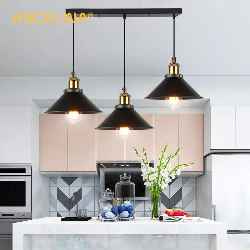 Retro industrial three-head pendant chandelier for home