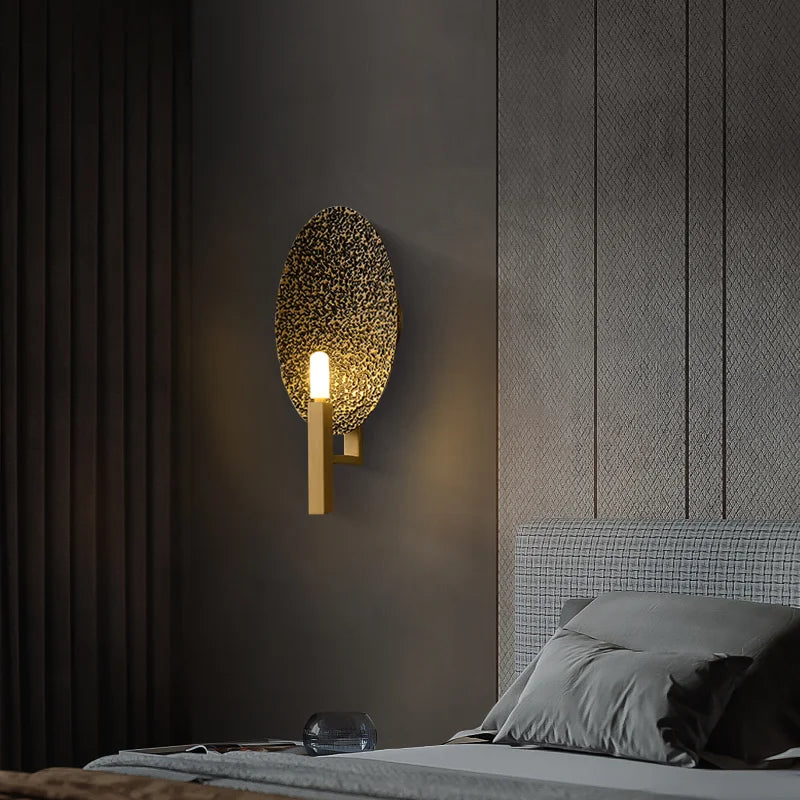Modern copper wall light with gold LED lights