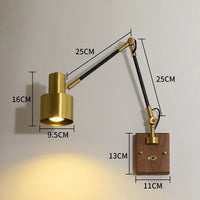 Copper and solid wood swivel arm wall light
