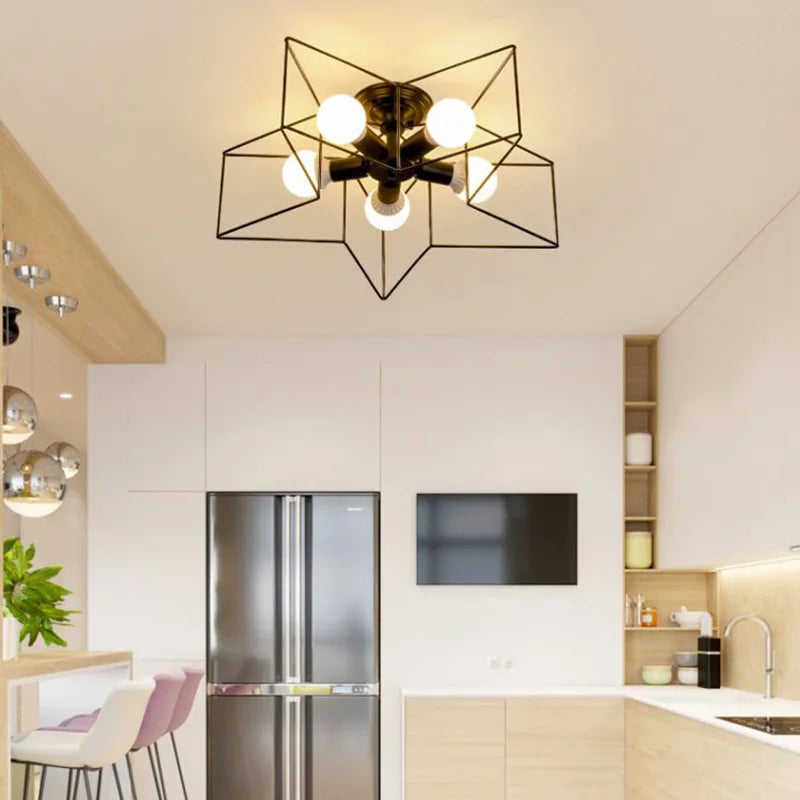 Modern minimalist copper chandelier with star LED shade - vue 3 sur 23