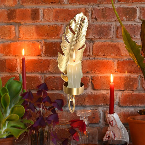 gold metal wall mount decorative candlestick lightweight - vue 4 sur 6