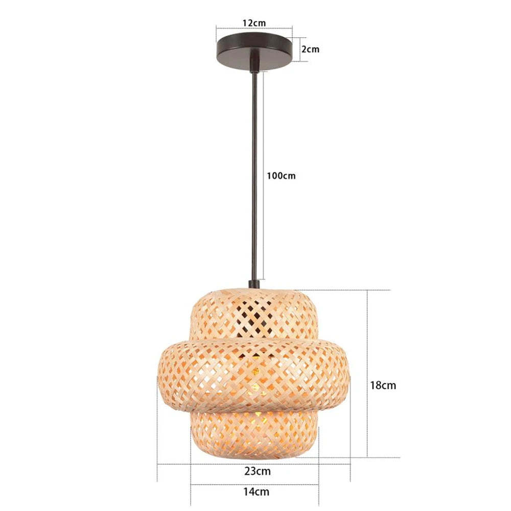 Handwoven bamboo chandelier with integrated LED - vue 15 sur 16