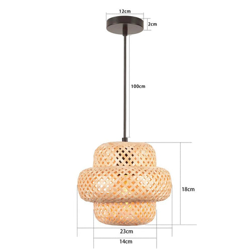 Handwoven bamboo chandelier with integrated LED - vue 15 sur 16