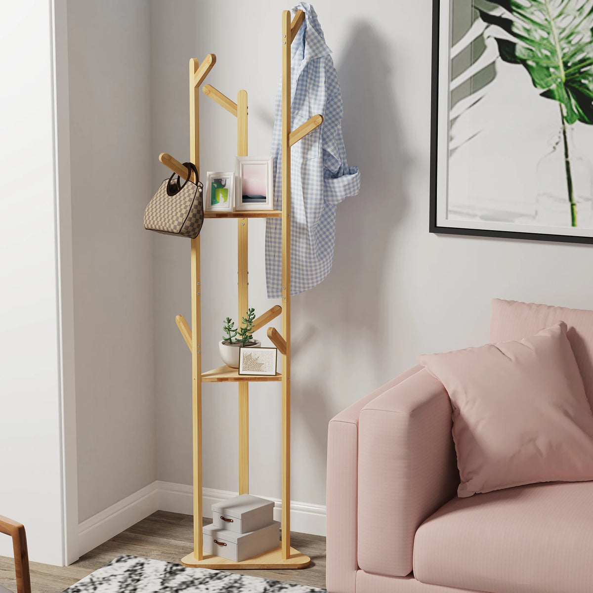 natural bamboo rack for clothes and decorative accessories
