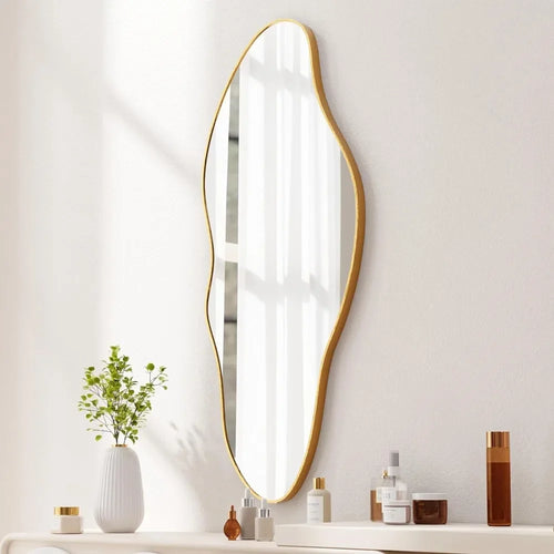 asymmetrical wall mirror with gold frame for interior decoration - vue 9 sur 8