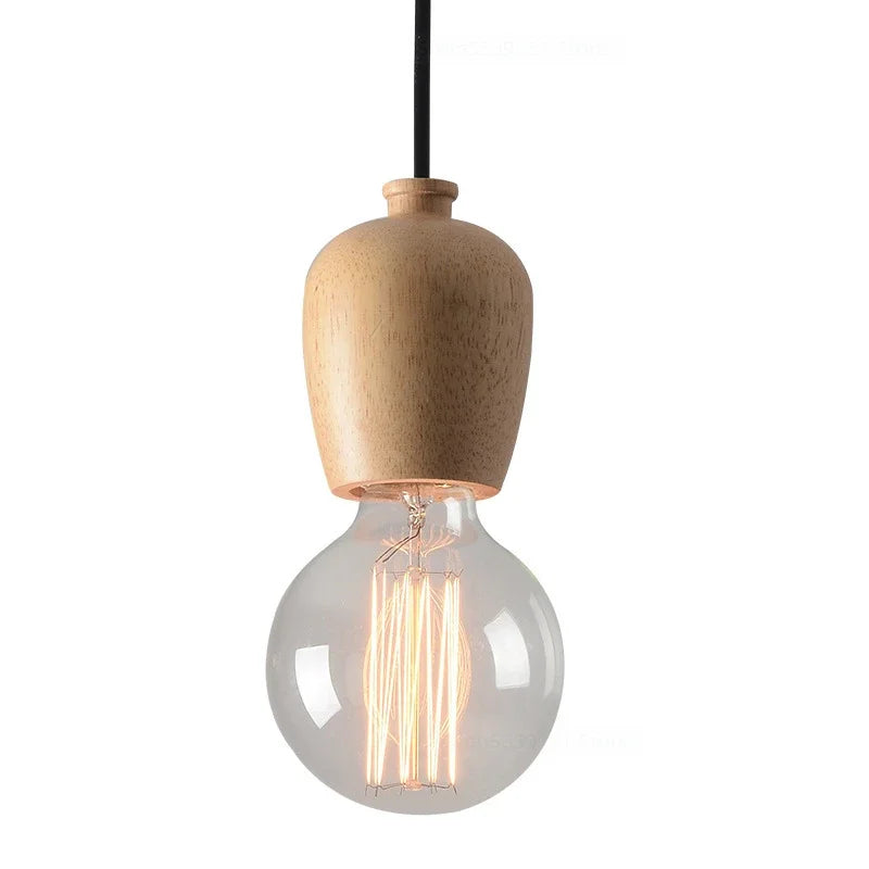 Vintage oak wood pendant light modern design - vue 12 sur 15