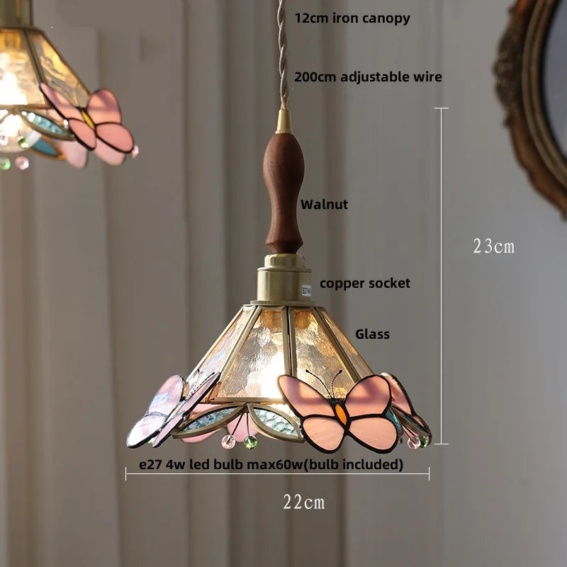 modern adjustable colored glass pendant light with wooden wire - vue 4 sur 25