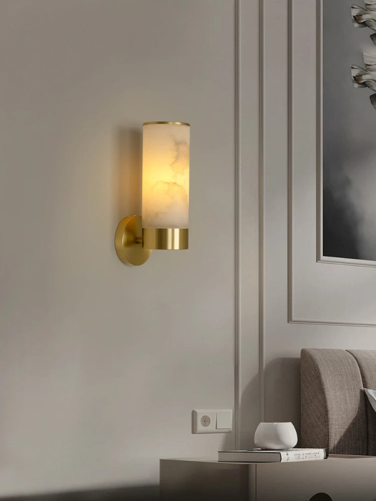 Modern minimalist LED wall light in natural marble