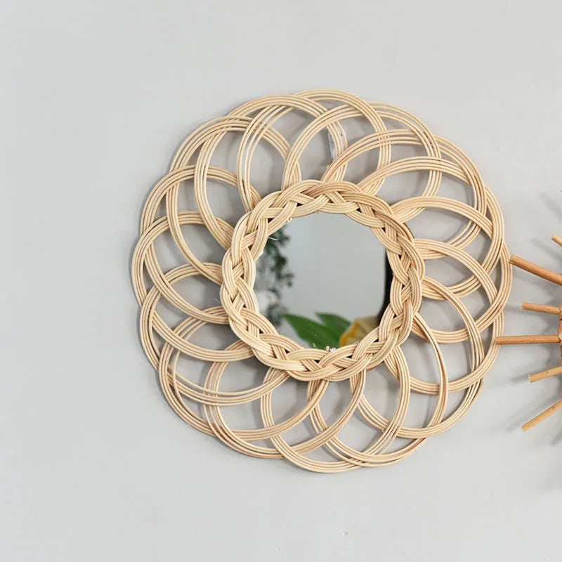 handmade rattan retro decorative mirrors for wall decor