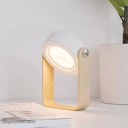Creative foldable LED table lamp with wooden handle, portable lantern and USB charging - vue 2 sur 9