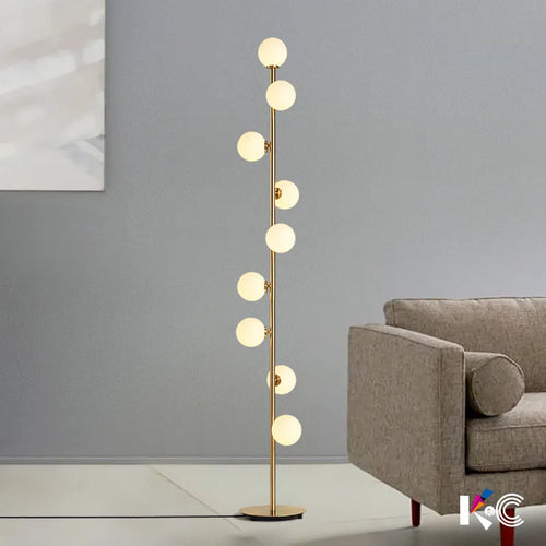 White glass globe floor lamp with 9 heads - vue 2 sur 7