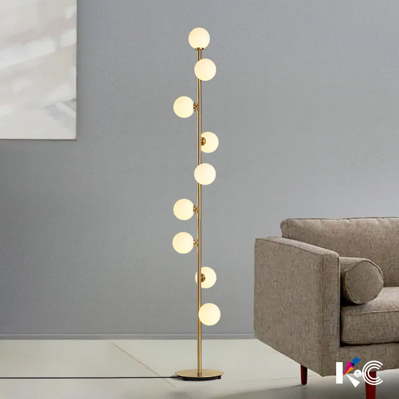 White glass globe floor lamp with 9 heads
