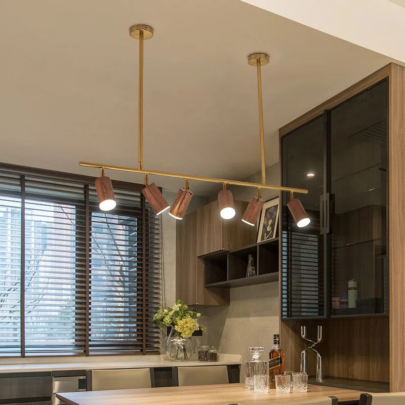 Modern walnut wood LED chandelier for home decoration