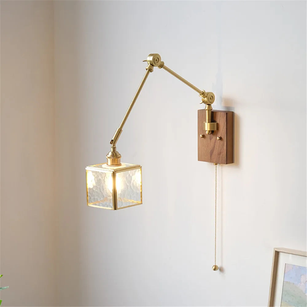 Retro swing arm wall light with glass shade