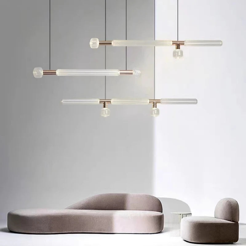 Adjustable nordic clear glass light tube pendant - vue 3 sur 20