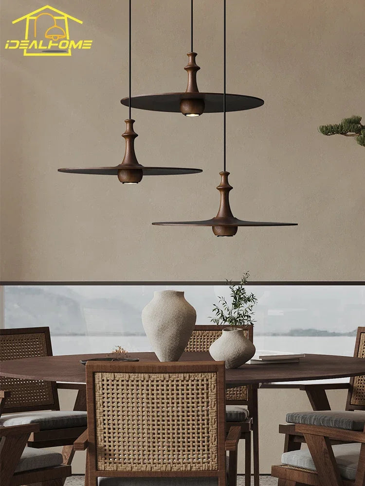 Minimalist wooden flying saucer pendant light for interiors