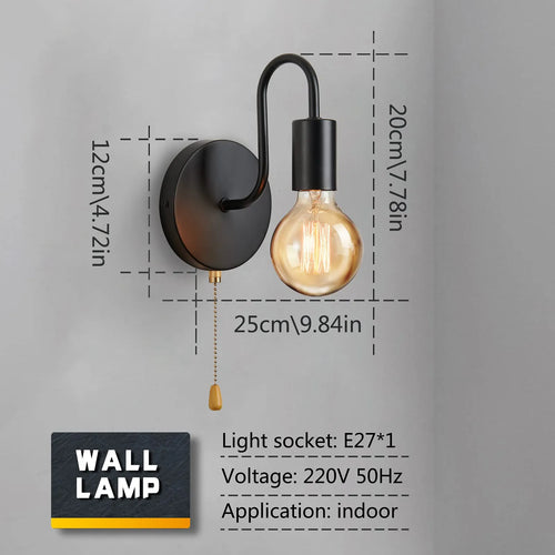 Nordic industrial black iron wall light E27 - vue 3 sur 6