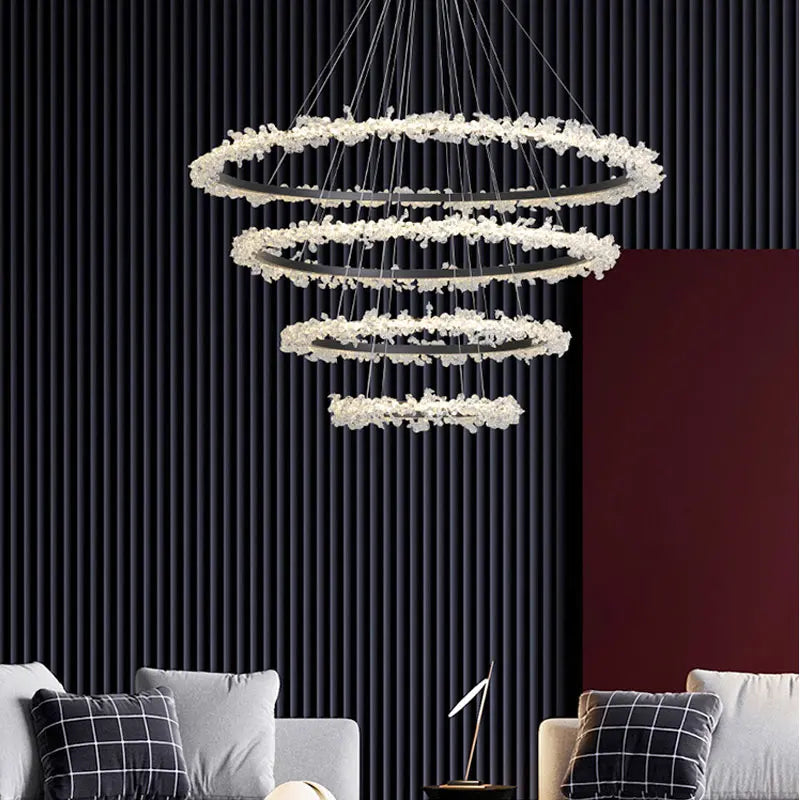 Luxury crystal chandelier with elegant gold ring
