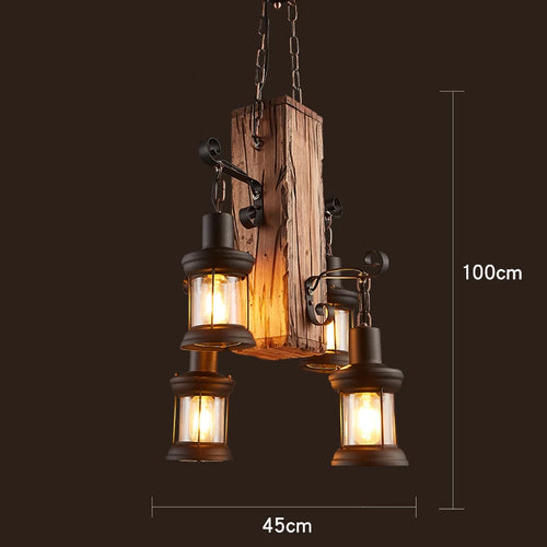 Retro wood industrial style chandelier for café and restaurant - vue 15 sur 24