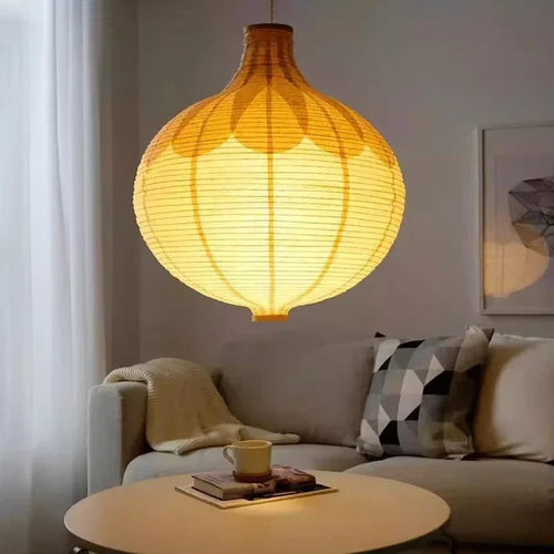 Japanese round paper pendant lamp with decorative hanging light - vue 2 sur 7