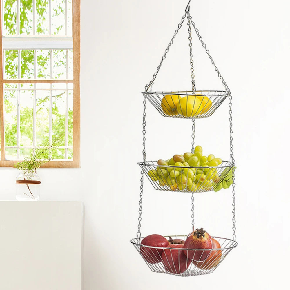 3-tier hanging fruit basket with adjustable hook - vue 6 sur 6