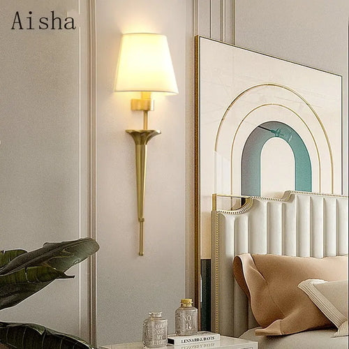 Minimalist copper fabric wall lamp for luxury interior decoration - vue 4 sur 7