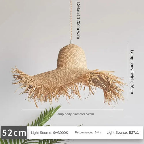Vintage Japanese handmade woven straw hat pendant light